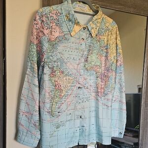 MISSLOOK Pastel World Map Shirt Jacket